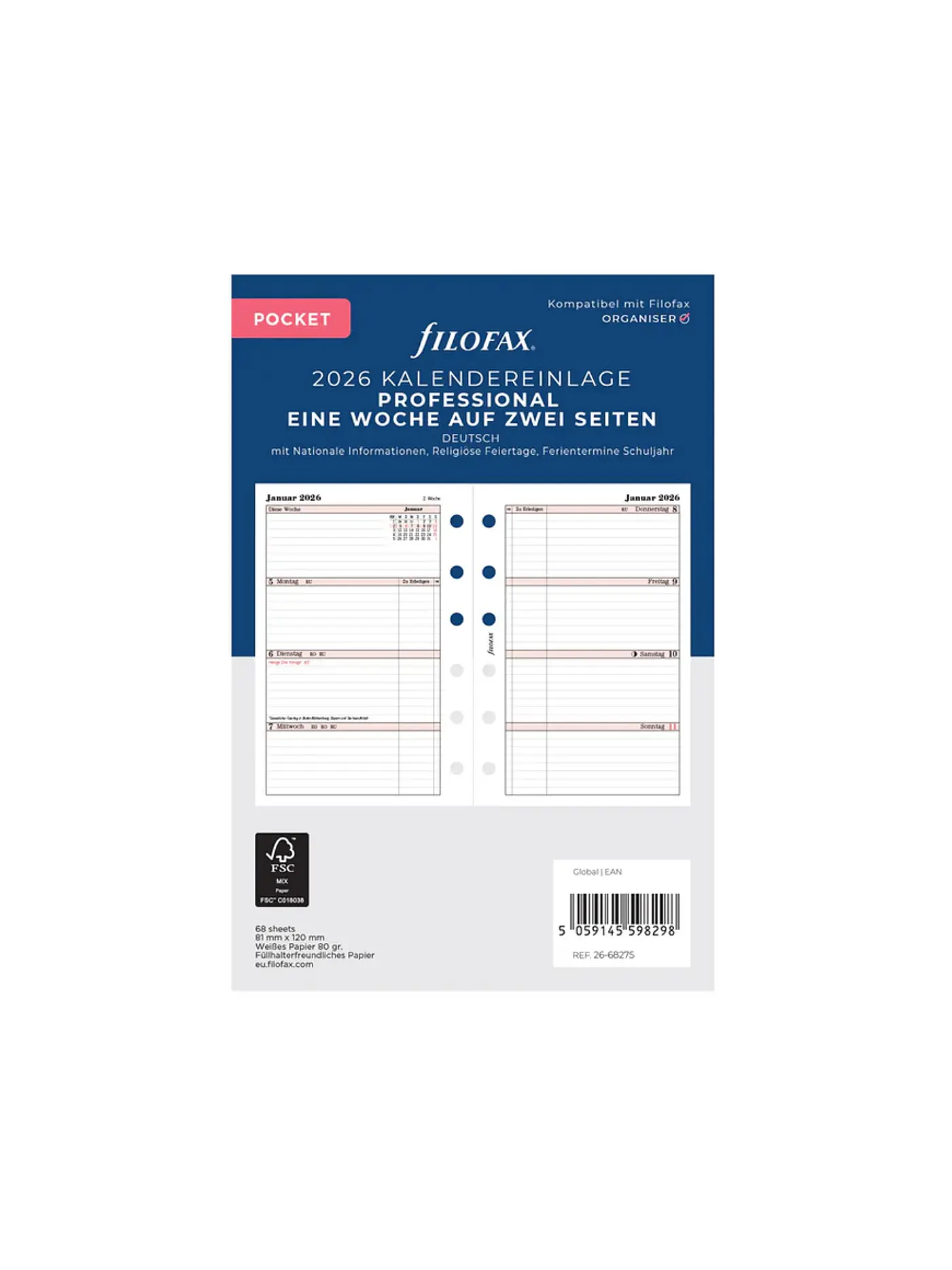 FILOFAX | Kalendereinlage Professional Pocket Woche Deutsch 2026 | 